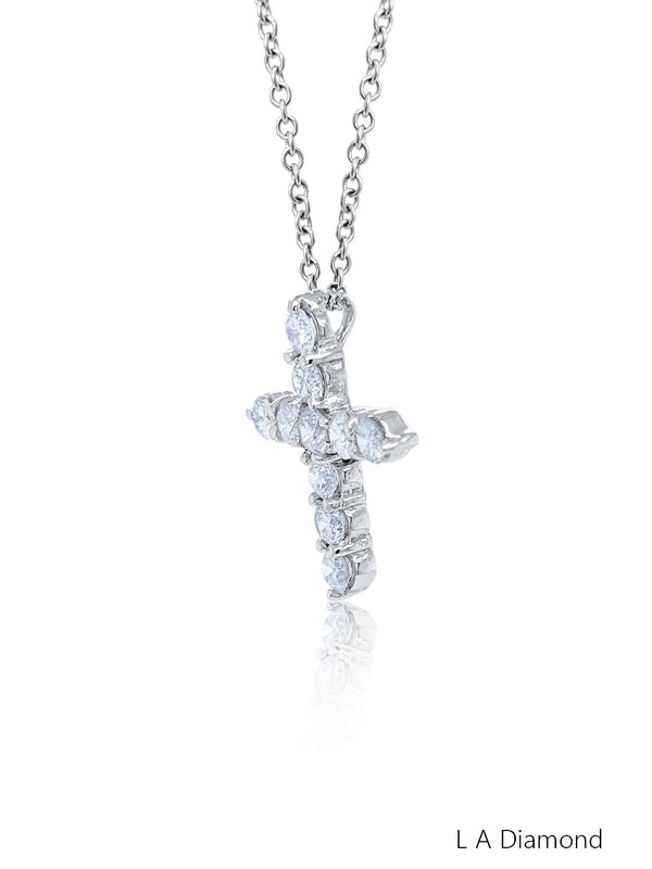 14K White Gold Diamond Round Cut Classic Cross Pendant (2.56 ct)