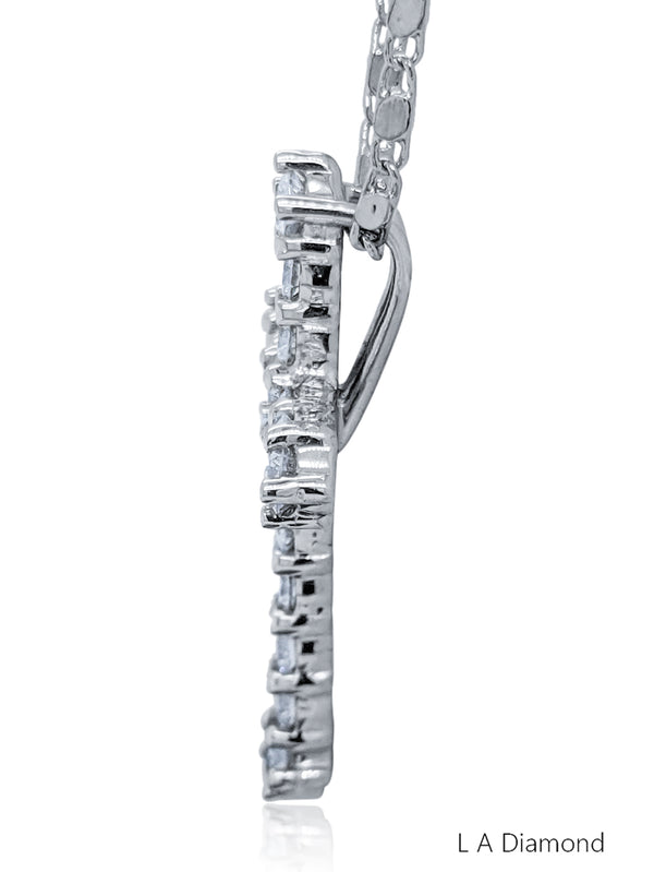14K White Gold Diamond Round Cut Classic Cross Pendant (2 ct)