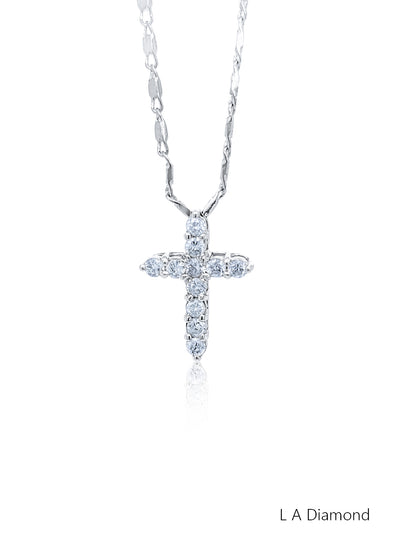 14K White Gold Diamond Round Cut Cross Pendant (0.95 ct)