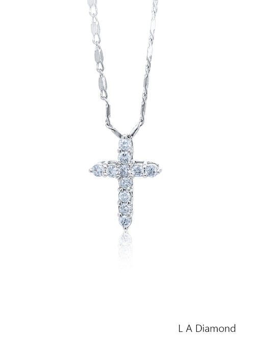 14K White Gold Diamond Round Cut Cross Pendant (0.95 ct)