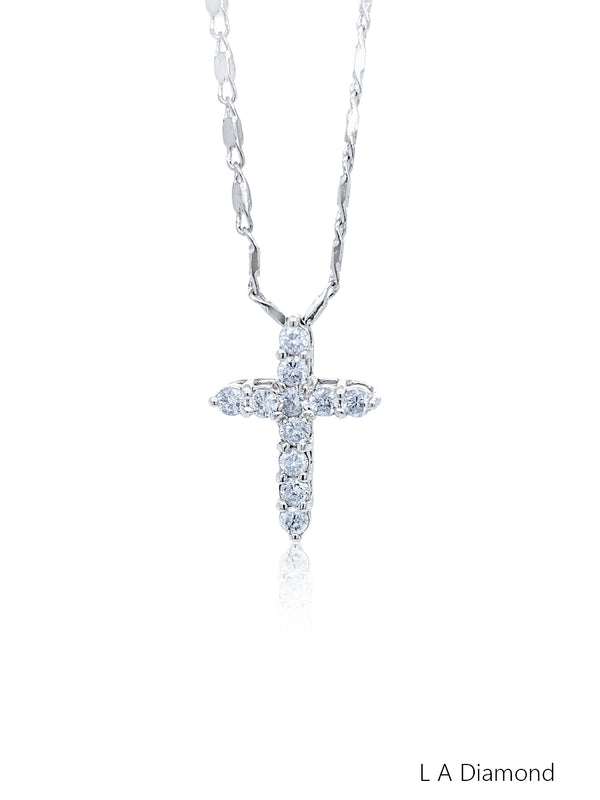 14K White Gold Diamond Round Cut Cross Pendant (0.95 ct)