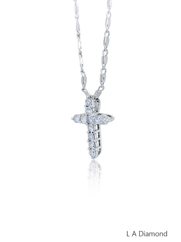 14K White Gold Diamond Round Cut Cross Pendant (0.95 ct)