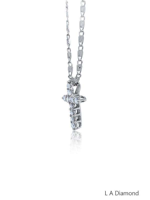 14K White Gold Diamond Round Cut Cross Pendant (0.95 ct)
