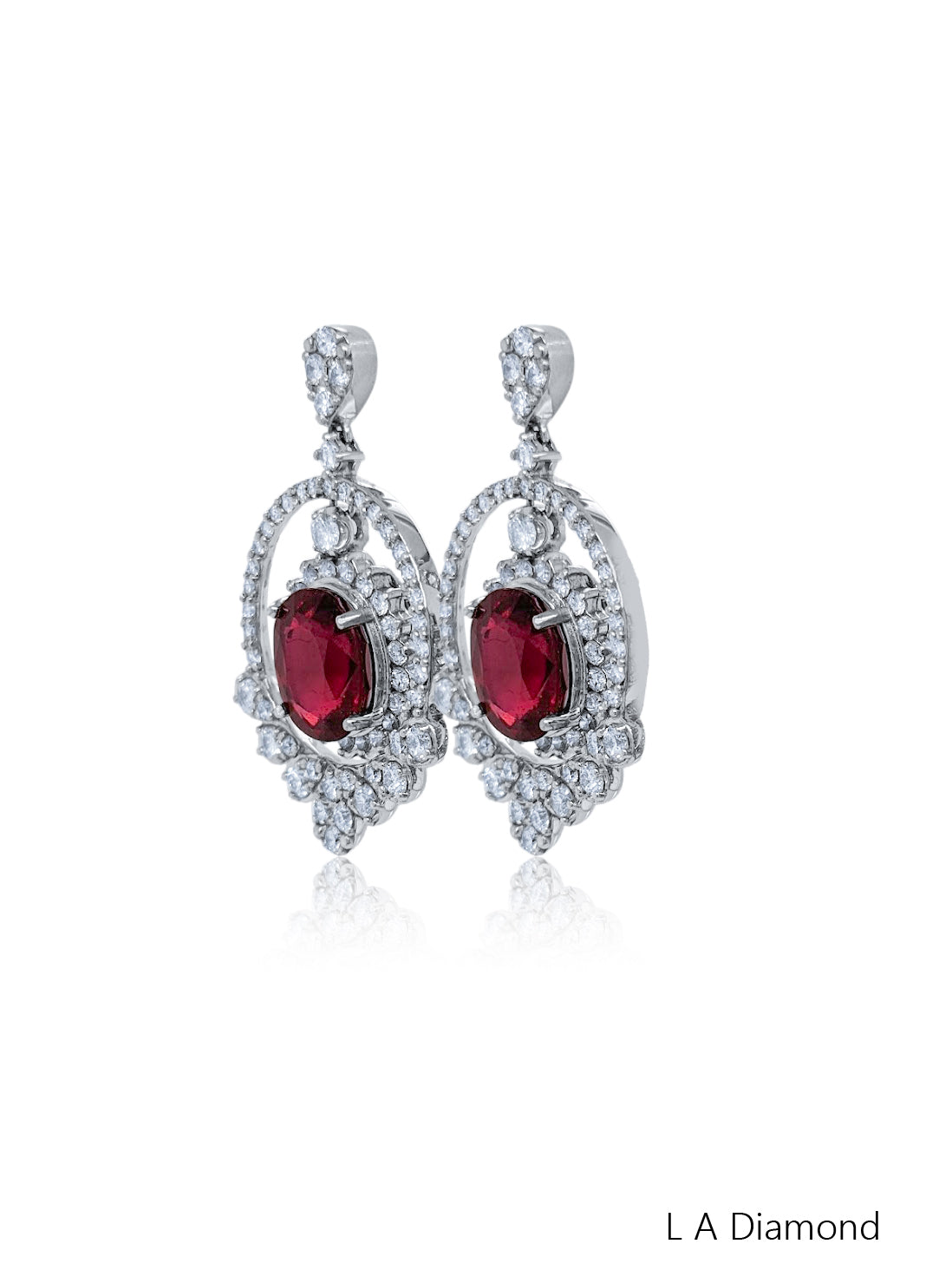 14K White Gold Diamond Round Cut Dangling Earring with Ruby 4.49c