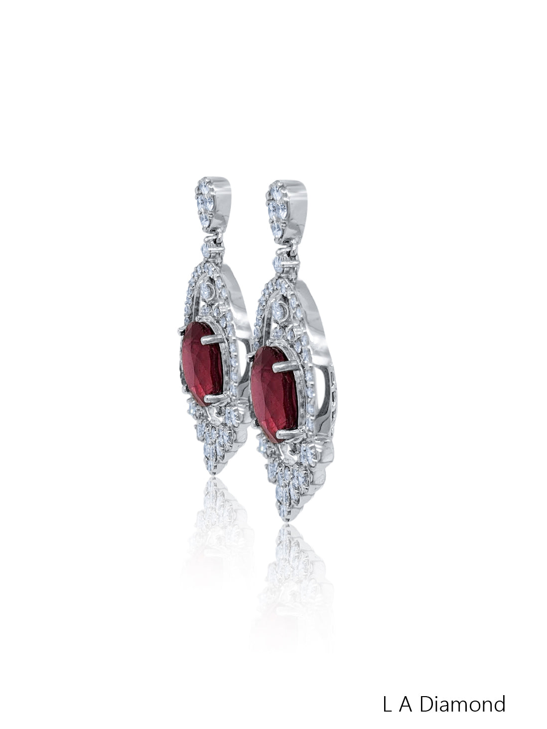 14K White Gold Diamond Round Cut Dangling Earring with Ruby 4.49c