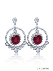 14K White Gold Diamond Round Cut Dangling Earring with Ruby 4.49c