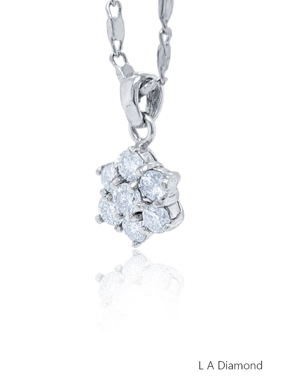 14K White Gold Diamond Round Cut Floral Pendant Necklace (0.95 ct)