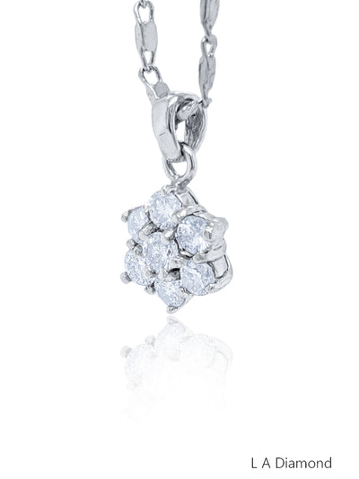 14K White Gold Diamond Round Cut Floral Pendant Necklace (0.95 ct)