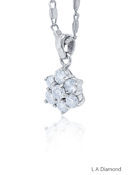 14K White Gold Diamond Round Cut Floral Pendant Necklace (0.95 ct)