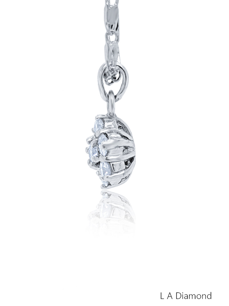 14K White Gold Diamond Round Cut Floral Pendant Necklace (0.95 ct)