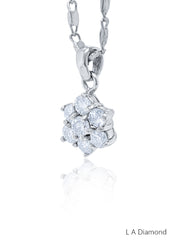 14K White Gold Diamond Round Cut Floral Pendant Necklace (0.95 ct)