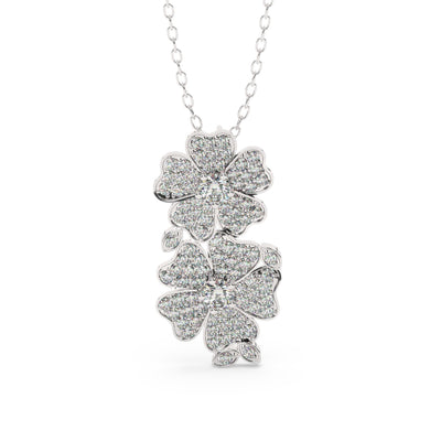 14K White Gold Diamond Round Cut Flower Pendant Necklace