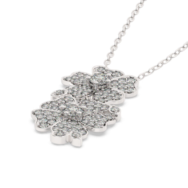14K White Gold Diamond Round Cut Flower Pendant Necklace