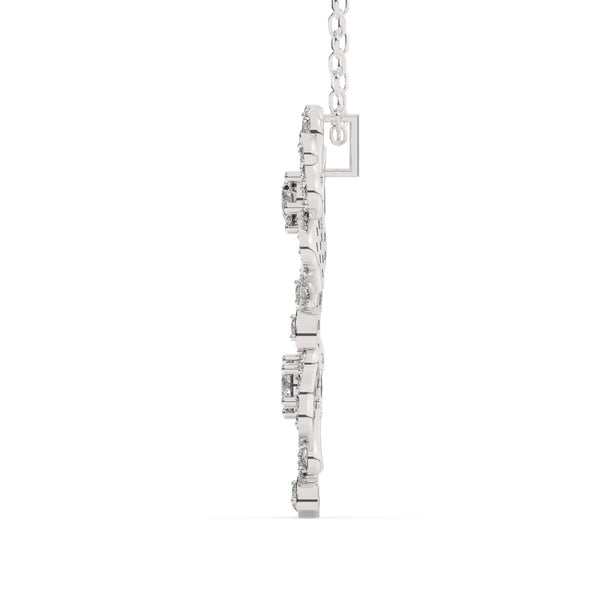 14K White Gold Diamond Round Cut Flower Pendant Necklace