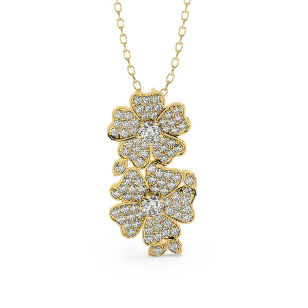 14K White Gold Diamond Round Cut Flower Pendant Necklace
