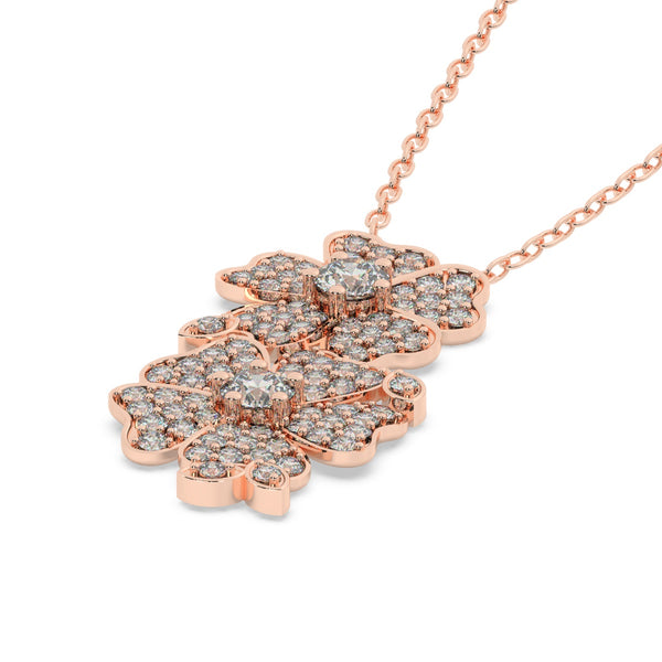 14K White Gold Diamond Round Cut Flower Pendant Necklace