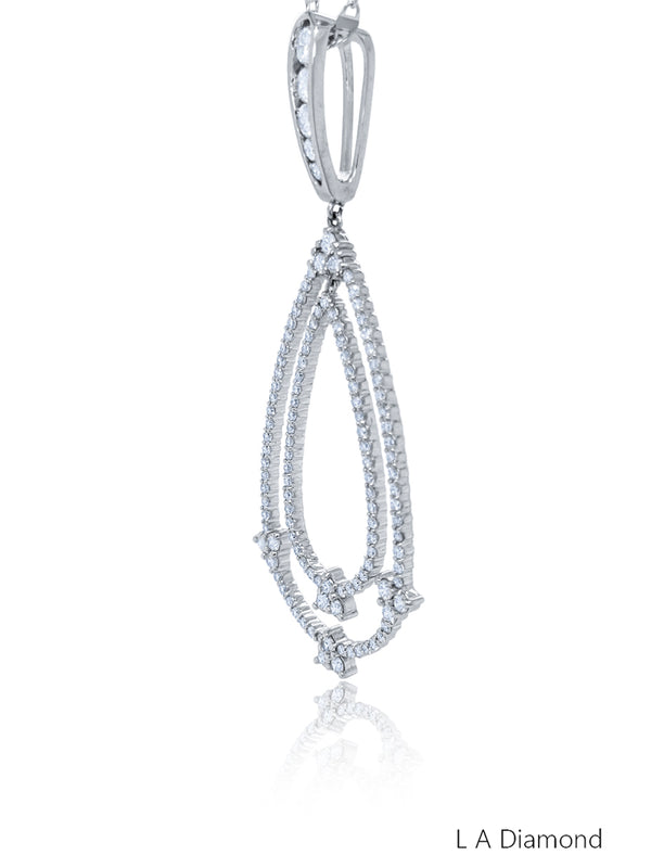 14K White Gold Diamond Round Cut Teardrop Pendant (2 ct)
