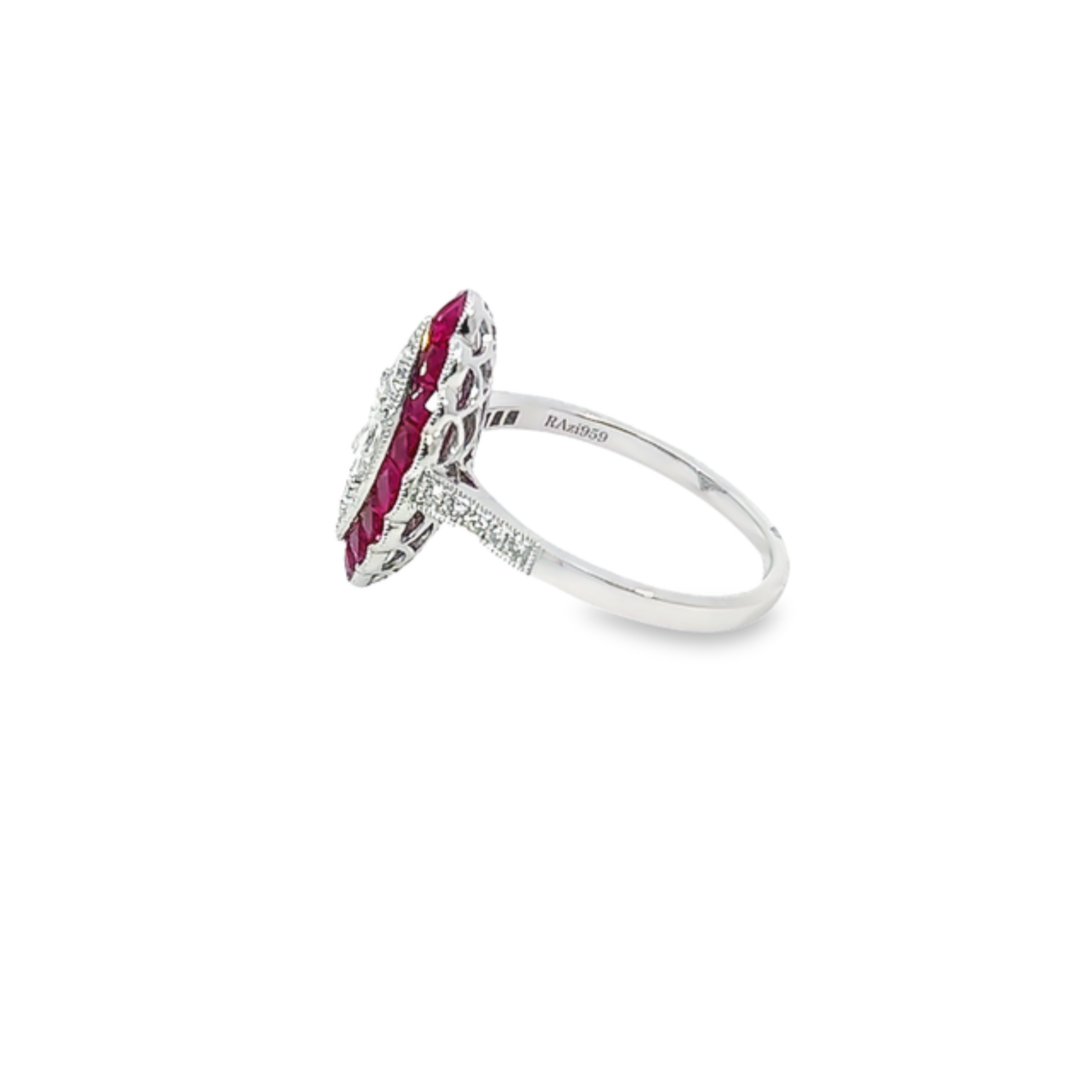 14K White Gold Diamond & Ruby Princess-Cut Ring (0.88 ct)