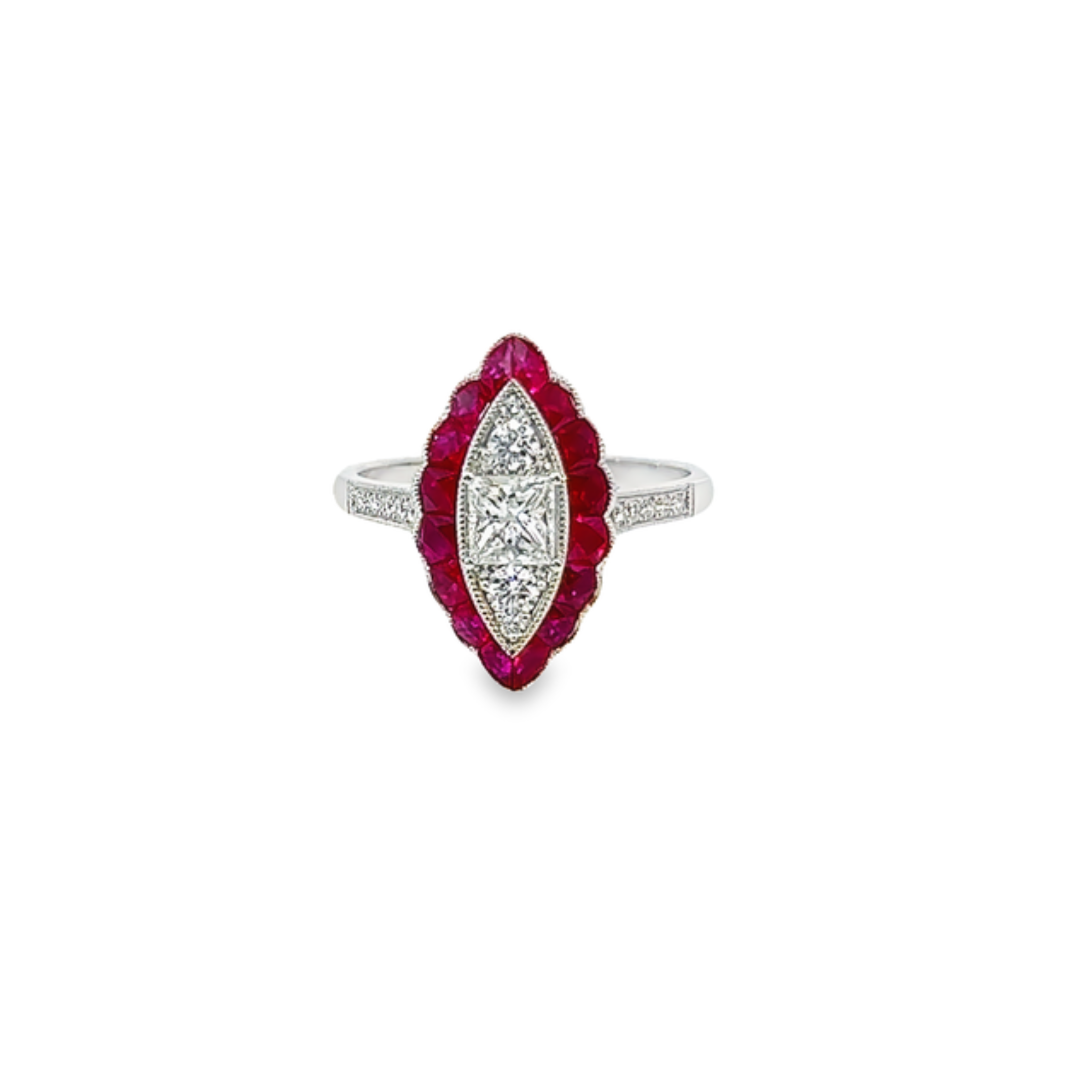 14K White Gold Diamond & Ruby Princess-Cut Ring (0.88 ct)