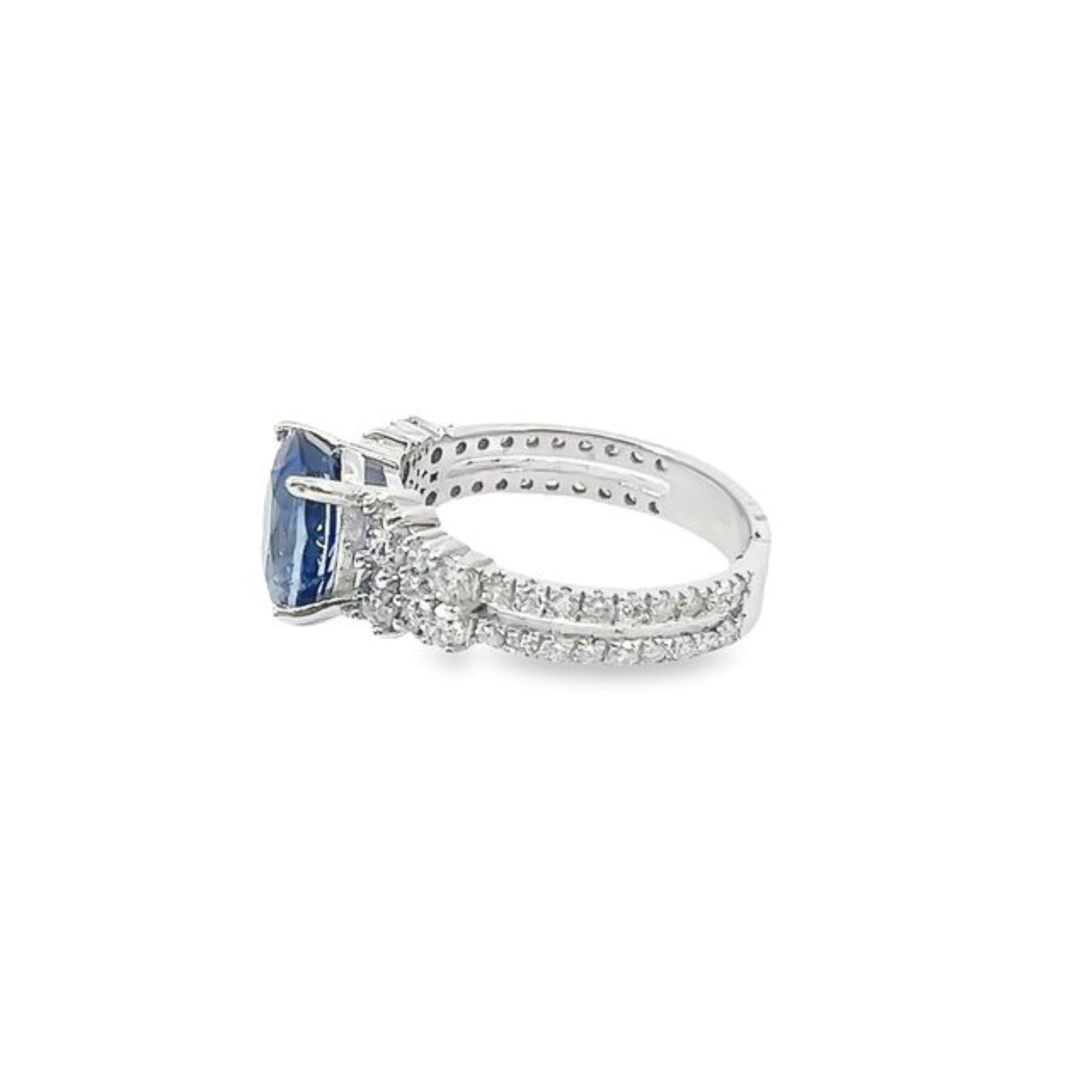 14K White Gold Diamond & Sapphire Ring (2.79 ct Diamond + 3.45 ct Sapphire)