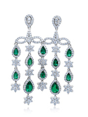 14K White Gold Diamond and Emerald Pear Cut Teardrop Earring (4.54 ct)