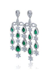 14K White Gold Diamond and Emerald Pear Cut Teardrop Earring (4.54 ct)