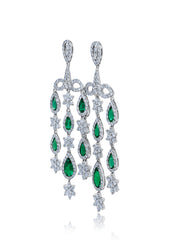 14K White Gold Diamond and Emerald Pear Cut Teardrop Earring (4.54 ct)