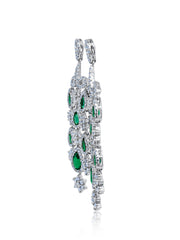14K White Gold Diamond and Emerald Pear Cut Teardrop Earring (4.54 ct)