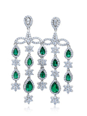 14K White Gold Diamond and Emerald Pear Cut Teardrop Earring (4.54 ct)