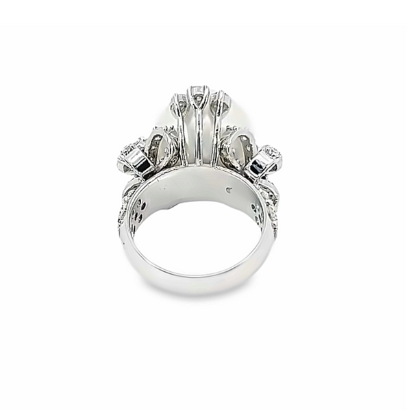 14K White Gold Diamond and Round Fresh Water Pearl Engagement Ring – 2.50ct