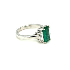 14K White Gold Emerald-Cut Emerald & Diamond Three-Stone Ring (3.06 CTW)