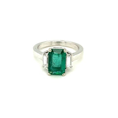 14K White Gold Emerald-Cut Emerald & Diamond Three-Stone Ring (3.06 CTW)