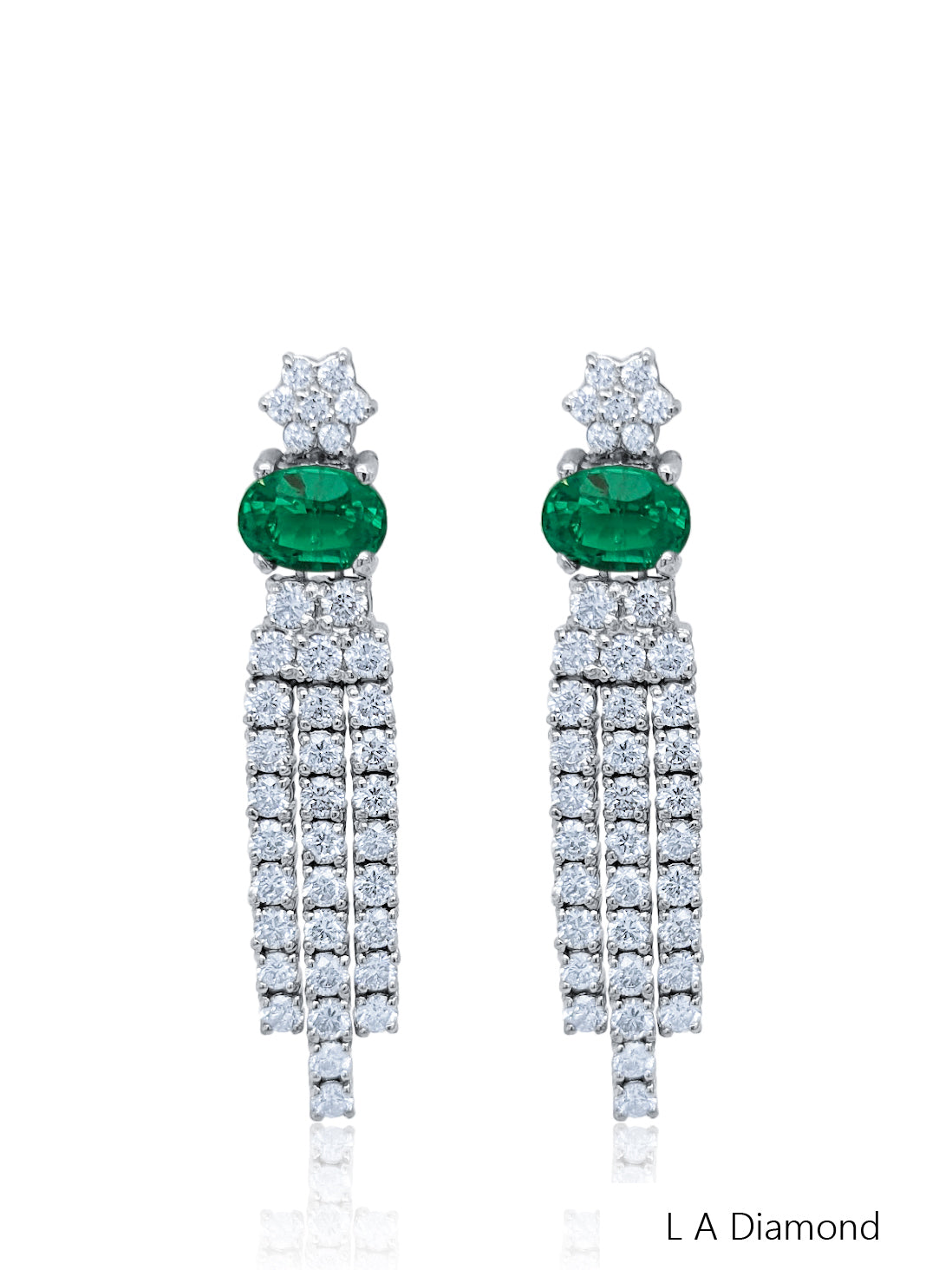 14K White Gold Emerald & Diamond Dangle Earrings (2.63 ct)