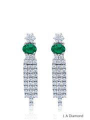 14K White Gold Emerald & Diamond Dangle Earrings (2.63 ct)