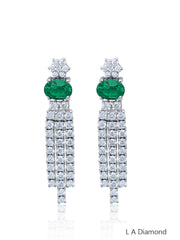 14K White Gold Emerald & Diamond Dangle Earrings (2.63 ct)