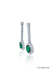 14K White Gold Emerald & Diamond Oval Cut Drop Earrings (1.42 ct)