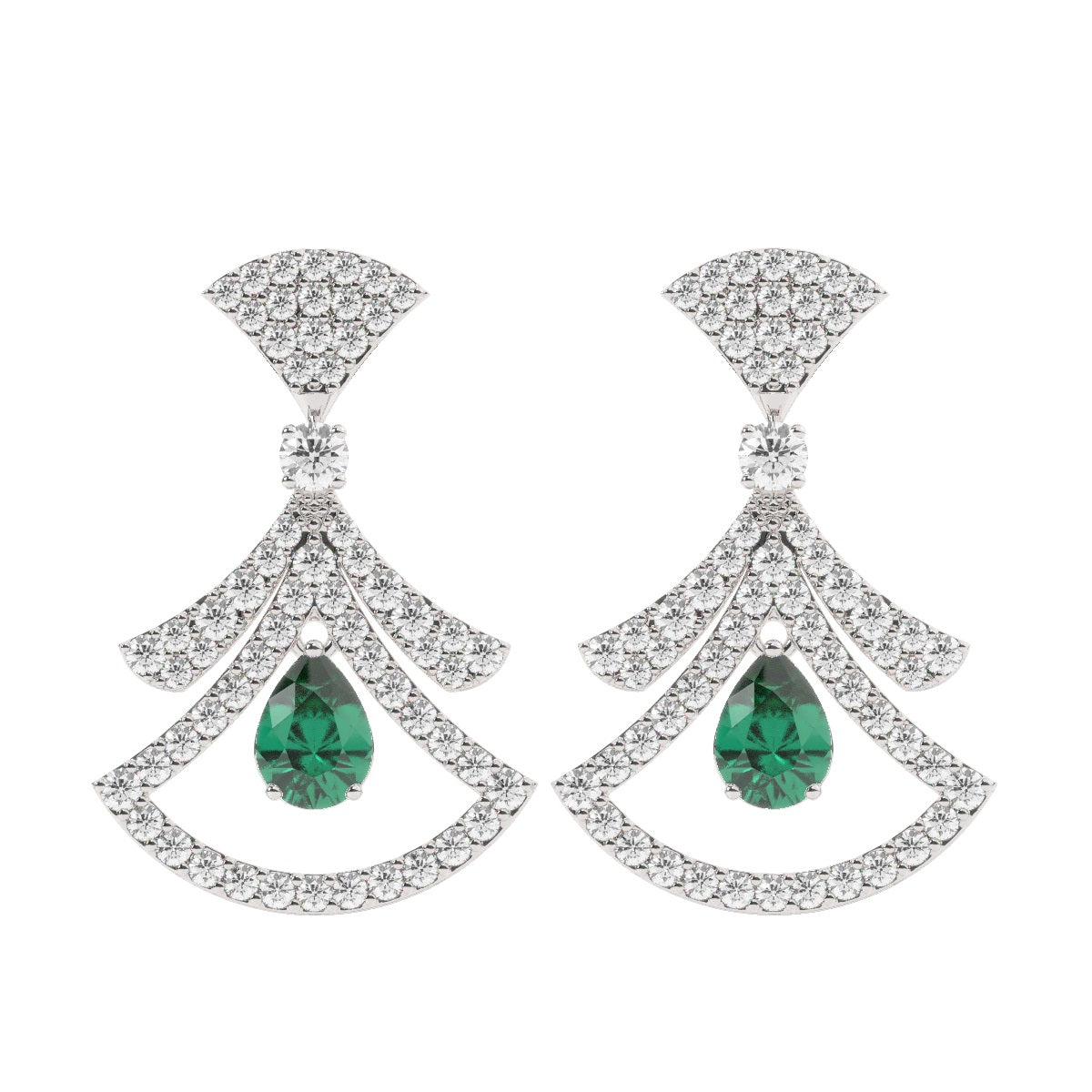14K White Gold Emerald & Round Diamond Dangle Earrings (1.54 ct)