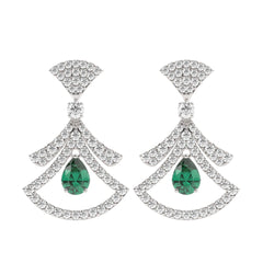 14K White Gold Emerald & Round Diamond Dangle Earrings (1.54 ct)