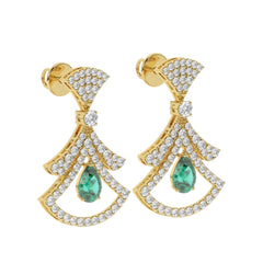 14K White Gold Emerald & Round Diamond Dangle Earrings (1.54 ct)