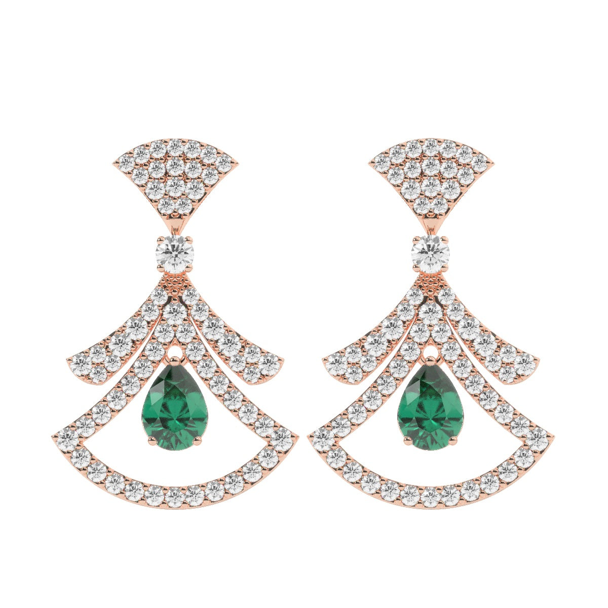 14K White Gold Emerald & Round Diamond Dangle Earrings (1.54 ct)