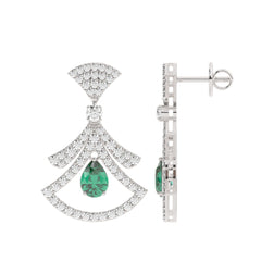 14K White Gold Emerald & Round Diamond Dangle Earrings (1.54 ct)