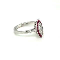 14K White Gold Marquise Ruby and Diamond Frame Ring