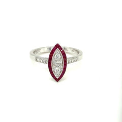 14K White Gold Marquise Ruby and Diamond Frame Ring
