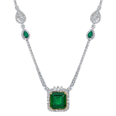 14K White Gold Princess-Cut Emerald & 1.50 ct Diamond Necklace