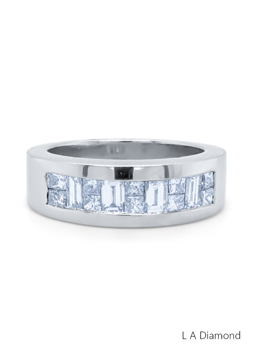 14K White Gold Princess & Baguette Diamond Bezel Wedding Ring (1.10 ct T.W.)