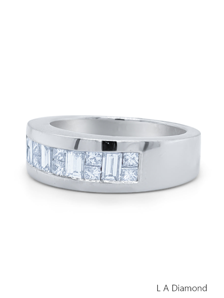 14K White Gold Princess & Baguette Diamond Bezel Wedding Ring (1.10 ct T.W.)