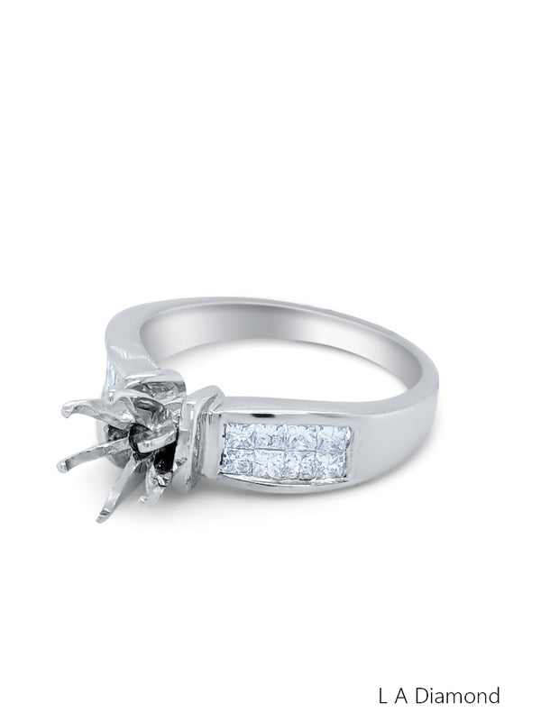 14K White Gold Princess Cut Diamond Semi-Mount Engagement Ring (0.75 ct)