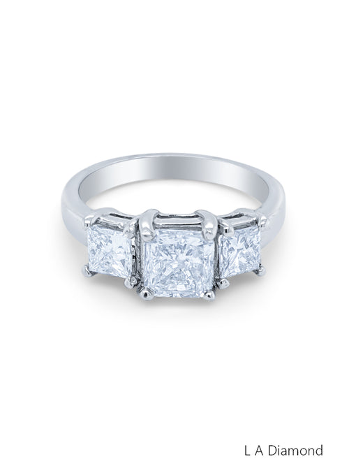 14K White Gold Princess Cut Three-Stone Engagement Ring (1.30 ct)