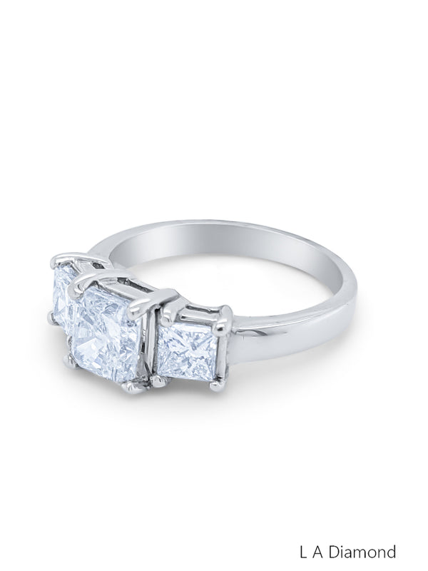 14K White Gold Princess Cut Three-Stone Engagement Ring (1.30 ct)