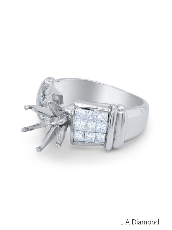 14K White Gold Princess & Round Cut Diamond Engagement Ring